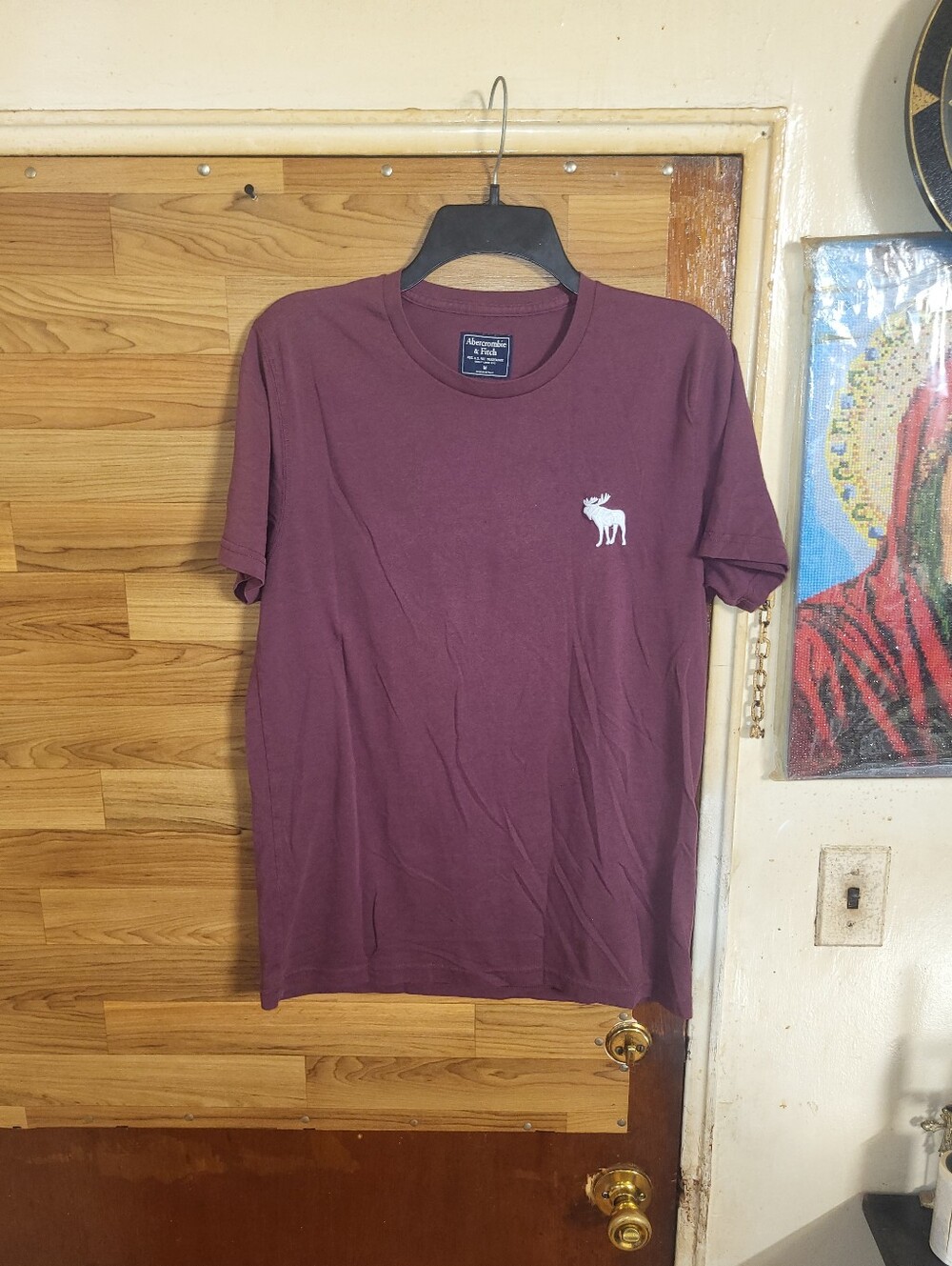 Abercrombie & Fitch Short Sleeve Exploded Icon Crow Tee Burgundy Men's Medium